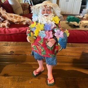 Hawaiian Santa Figurine with Floral Shirt